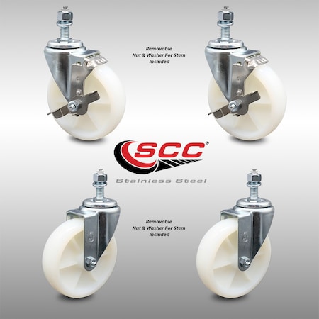Service Caster 5 Inch SS Nylon Wheel Swivel 1/2 Inch Threaded Stem Caster Brakes SCC, 2PK SCC-SSTS20S514-NYS-121315-2-TLB-2